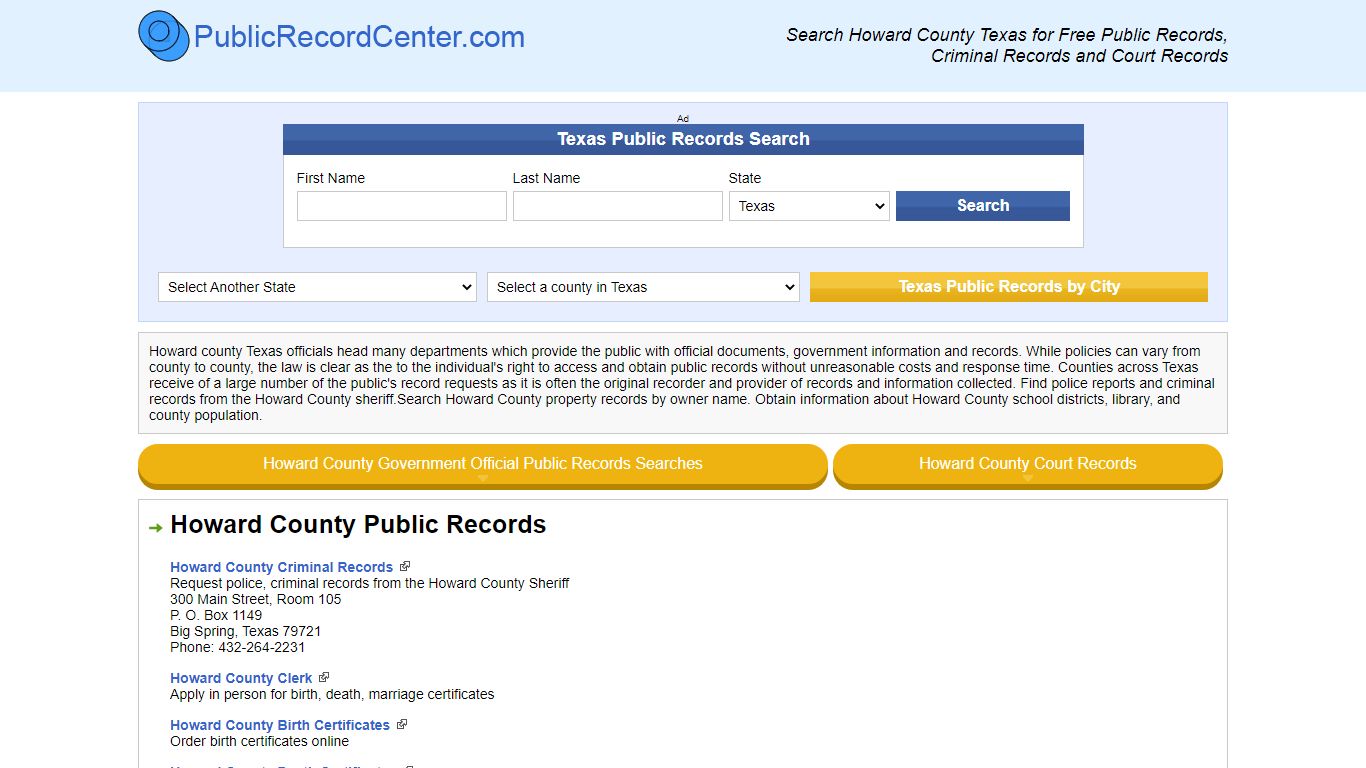 Howard County Texas Free Public Records - Court Records ...