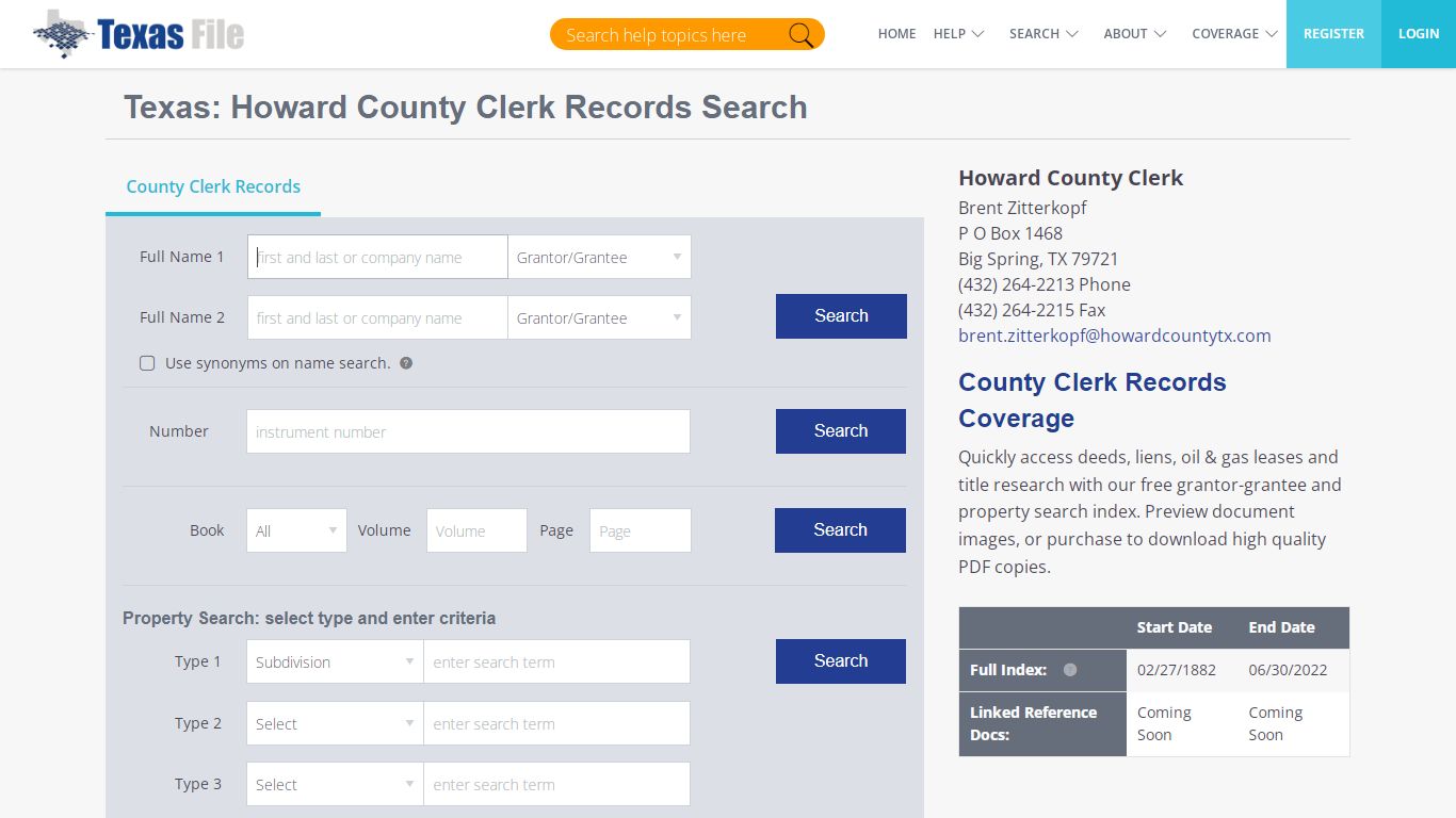 Texas : Howard County Clerk Records Search - TexasFile